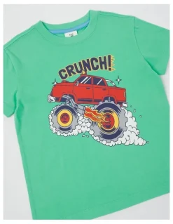 Milkshake Essentials Short Sleeve Print Tee in Crunch Monster Truck in Green