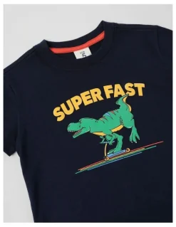Milkshake Essentials Short Sleeve Print Tee in Super Fast Scooter Dino/Navy