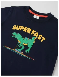 Milkshake Essentials Short Sleeve Print Tee in Super Fast Scooter Dino/Navy