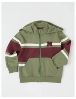 Milkshake Fleece Zip Thru Splice Sweat Top in Khaki & Burgundy