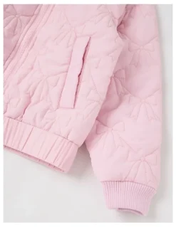 Milkshake Flower Quilted Bomber Jacket in Pink