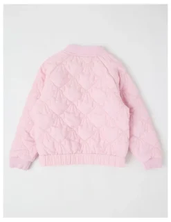 Milkshake Flower Quilted Bomber Jacket in Pink