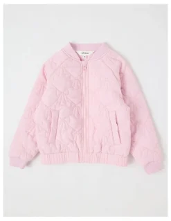 Milkshake Flower Quilted Bomber Jacket in Pink
