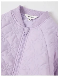 Milkshake Flower Quilted Bomber Jacket in Purple