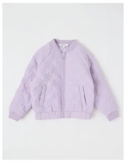 Milkshake Flower Quilted Bomber Jacket in Purple