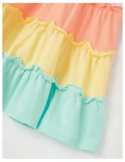 Milkshake Happy Crew Short Sleeve Jersey Tiered Dress With Daisy in Pink Multi