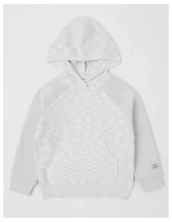 Milkshake Hooded Raglan Knit Pull Over in Grey Marle