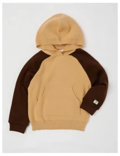 Milkshake Hooded Raglan Knit Pull Over in Brown Marle