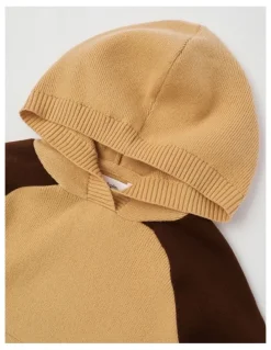Milkshake Hooded Raglan Knit Pull Over in Brown Marle