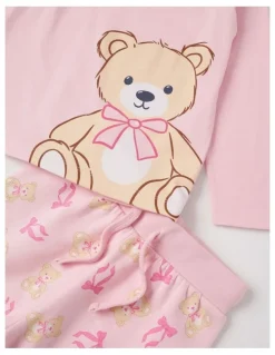 Milkshake Knit Fleece Bear Pyjamas in Baby Pink