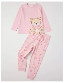 Milkshake Knit Fleece Bear Pyjamas in Baby Pink