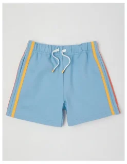 Milkshake Knit French Terry Short With Side Stripe in Light Blue