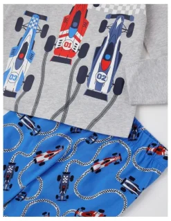 Milkshake Knit Race Car Pyjamas in Grey Marle