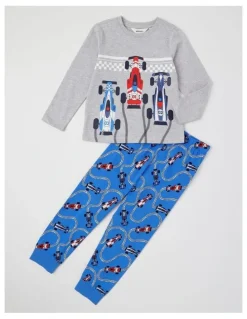 Milkshake Knit Race Car Pyjamas in Grey Marle