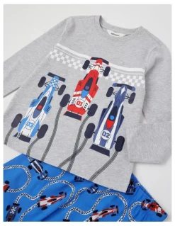 Milkshake Knit Race Car Pyjamas in Grey Marle