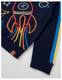 Milkshake Knitted Jacquard Crew Neck Jumper in Space Rocket Navy