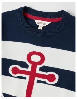 Milkshake Knitted Jacquard Crew Neck Jumper in Anchor Navy & Red