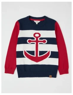Milkshake Knitted Jacquard Crew Neck Jumper in Anchor Navy & Red