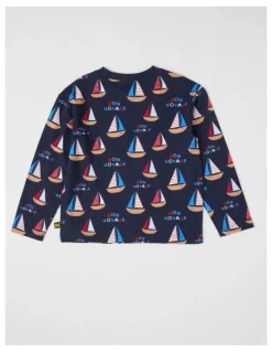 Milkshake Long Sleeve All Over Print Tee in Sailboat Navy