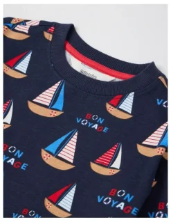 Milkshake Long Sleeve All Over Print Tee in Sailboat Navy