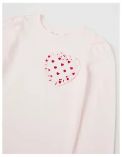 Milkshake Long Sleeve Applique Top in Heart Pink