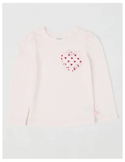 Milkshake Long Sleeve Applique Top in Heart Pink