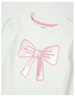 Milkshake Long Sleeve Applique Tee in Bow White