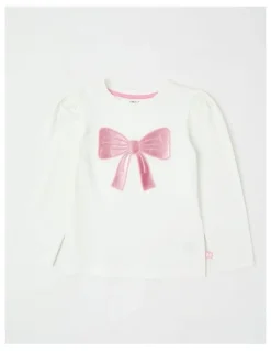Milkshake Long Sleeve Applique Tee in Bow White