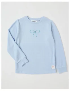 Milkshake Long Sleeve Cosy Knit with Diamante Bow in Blue