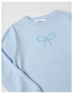 Milkshake Long Sleeve Cosy Knit with Diamante Bow in Blue