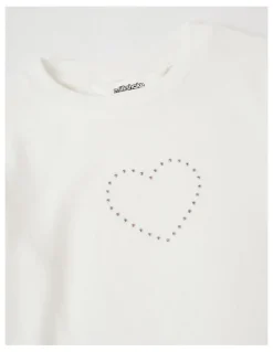 Milkshake Long Sleeve Cosy Knit with Diamante Heart in Cream