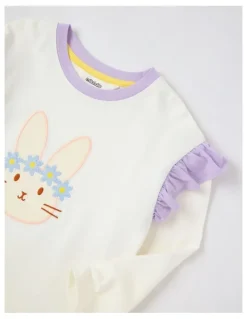 Milkshake Long Sleeve Frill Top in White & Purple
