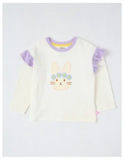 Milkshake Long Sleeve Frill Top in White & Purple