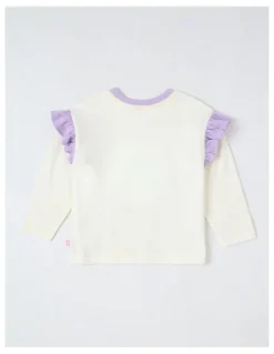 Milkshake Long Sleeve Frill Top in White & Purple