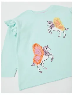 Milkshake Long Sleeve Frill Top in Unicorn Blue