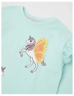 Milkshake Long Sleeve Frill Top in Unicorn Blue
