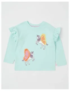 Milkshake Long Sleeve Frill Top in Unicorn Blue