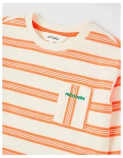 Milkshake Long Sleeve Heavyweight Jersey Tee in Orange & White Stripe