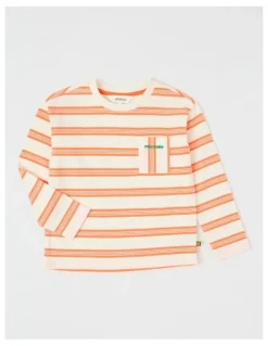 Milkshake Long Sleeve Heavyweight Jersey Tee in Orange & White Stripe