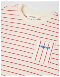 Milkshake Long Sleeve Heavyweight Jersey Tee in Red & White Stripe