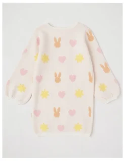 Milkshake Long Sleeve Jacquard Knit Dress in Cream