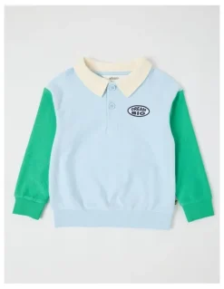 Milkshake Long Sleeve Polo Sweat in Light Blue & Green