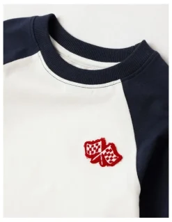 Milkshake Long Sleeve Raglan T-Shirt in Navy & Ecru
