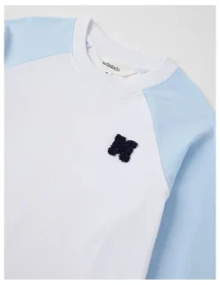 Milkshake Long Sleeve Raglan T-Shirt in Blue & White