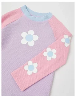 Milkshake Long Sleeve Rash Vest And Shortie Set in Daisy/Lilac & Pink Splice