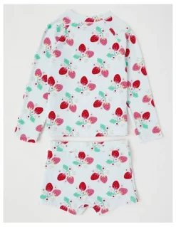 Milkshake Long Sleeve Rash Vest And Shortie Set in Berry Vines in Light Blue
