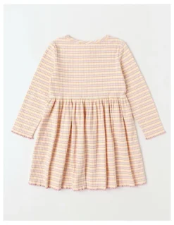 Milkshake Long Sleeve Rib Dress with Daisy in Rainbow Stripe