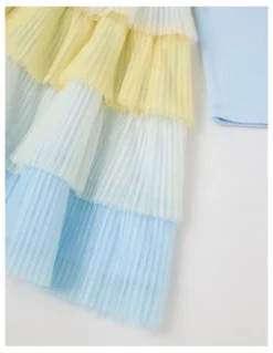 Milkshake Long Sleeve Rib Top and Tulle Skirt with Sequin in Daisy Blue
