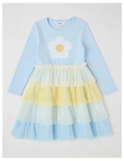 Milkshake Long Sleeve Rib Top and Tulle Skirt with Sequin in Daisy Blue