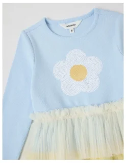 Milkshake Long Sleeve Rib Top and Tulle Skirt with Sequin in Daisy Blue